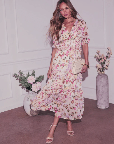 imelda floral chiffon dress by vici