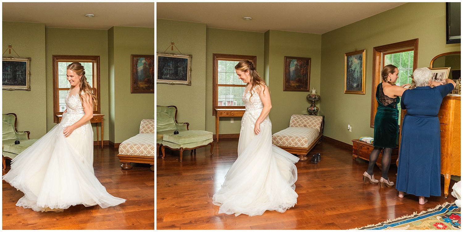 bride plays in her dress before her wedding