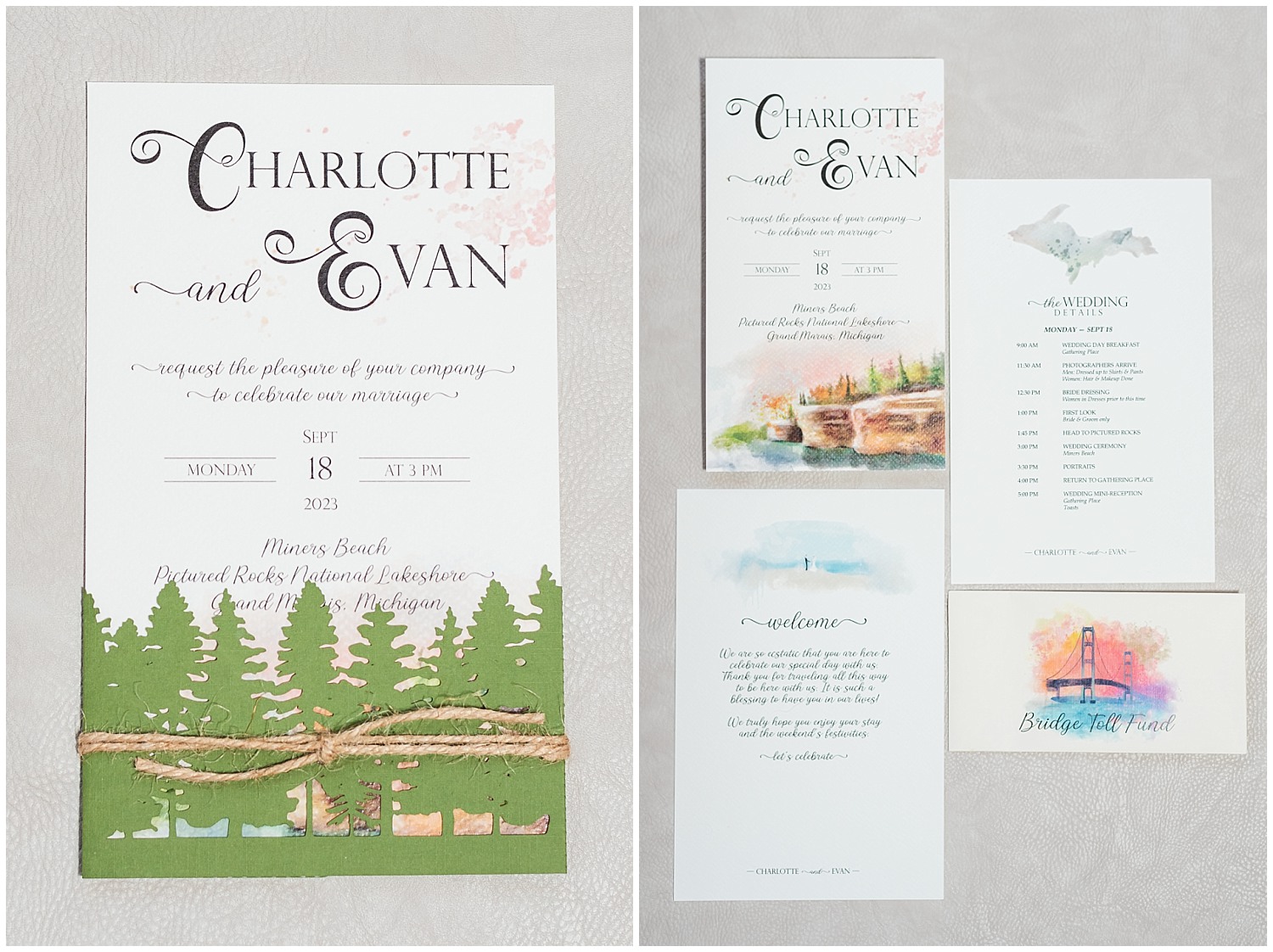 invitation suite for wedding at miners beach pictured rocks national lakeshore