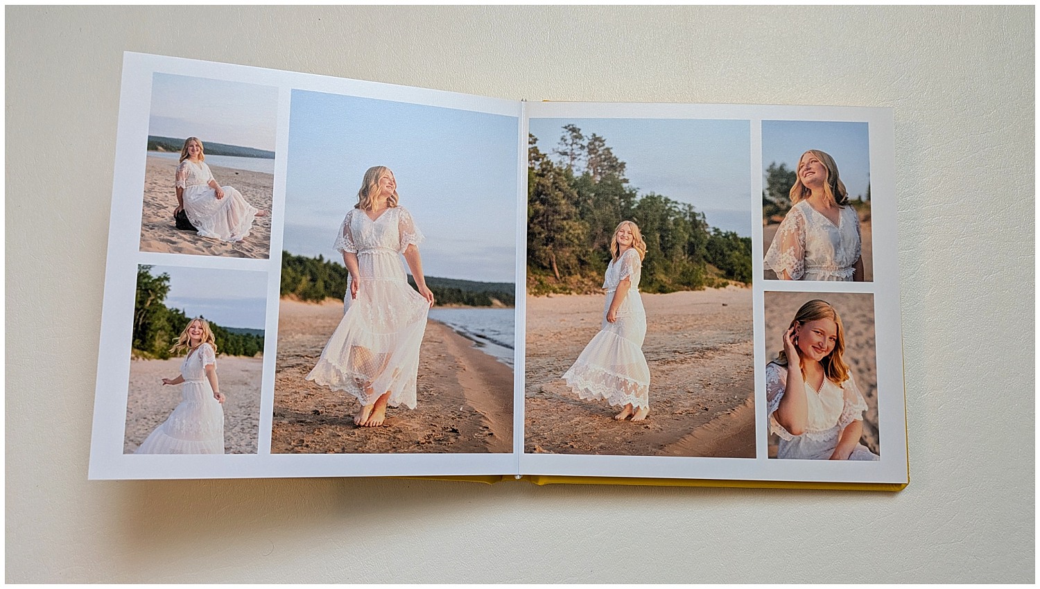high school senior deluxe album beach spread